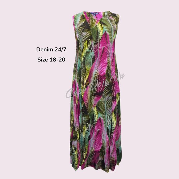 Denim 24/7 Plus Size Tropical Vibrant Floral Crinkle Texture Sleeveless Maxi Dre - Picture 1 of 11